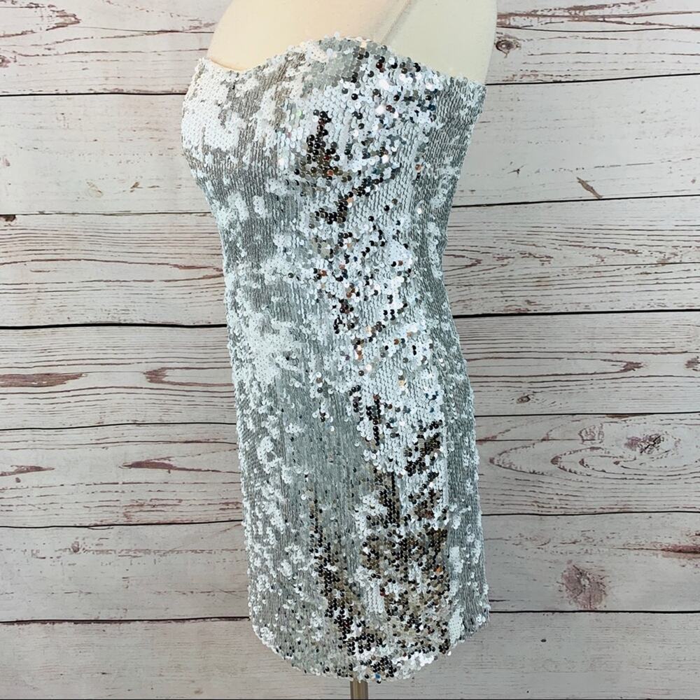 Lily Rose silver and white sequin strapless dress - Picture 3 of 8